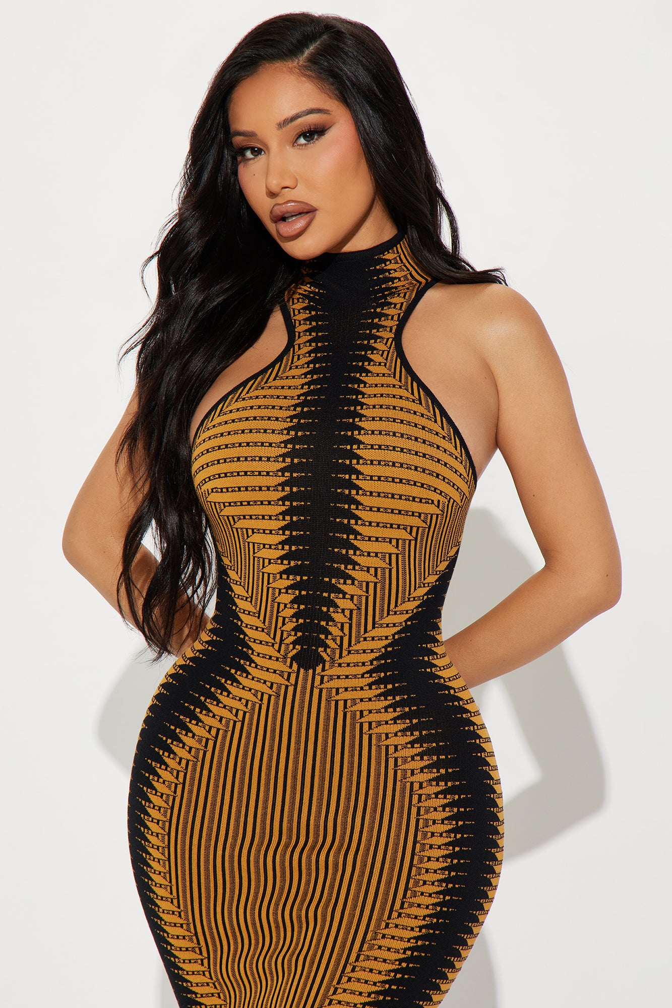 Sweater Midi Dress - Gold/Black - Image 3