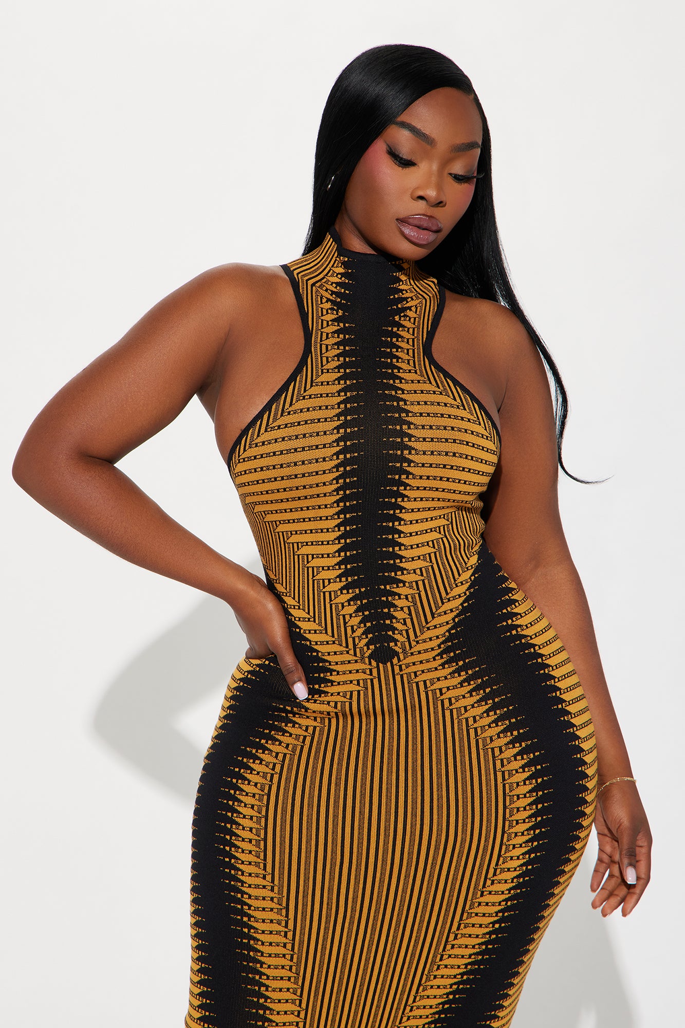 Sweater Midi Dress - Gold/Black - Image 4
