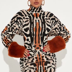 Sweater Mini Dress - Brown/combo