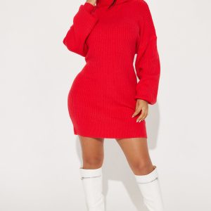 Sweater Mini Dress - Tomato Red