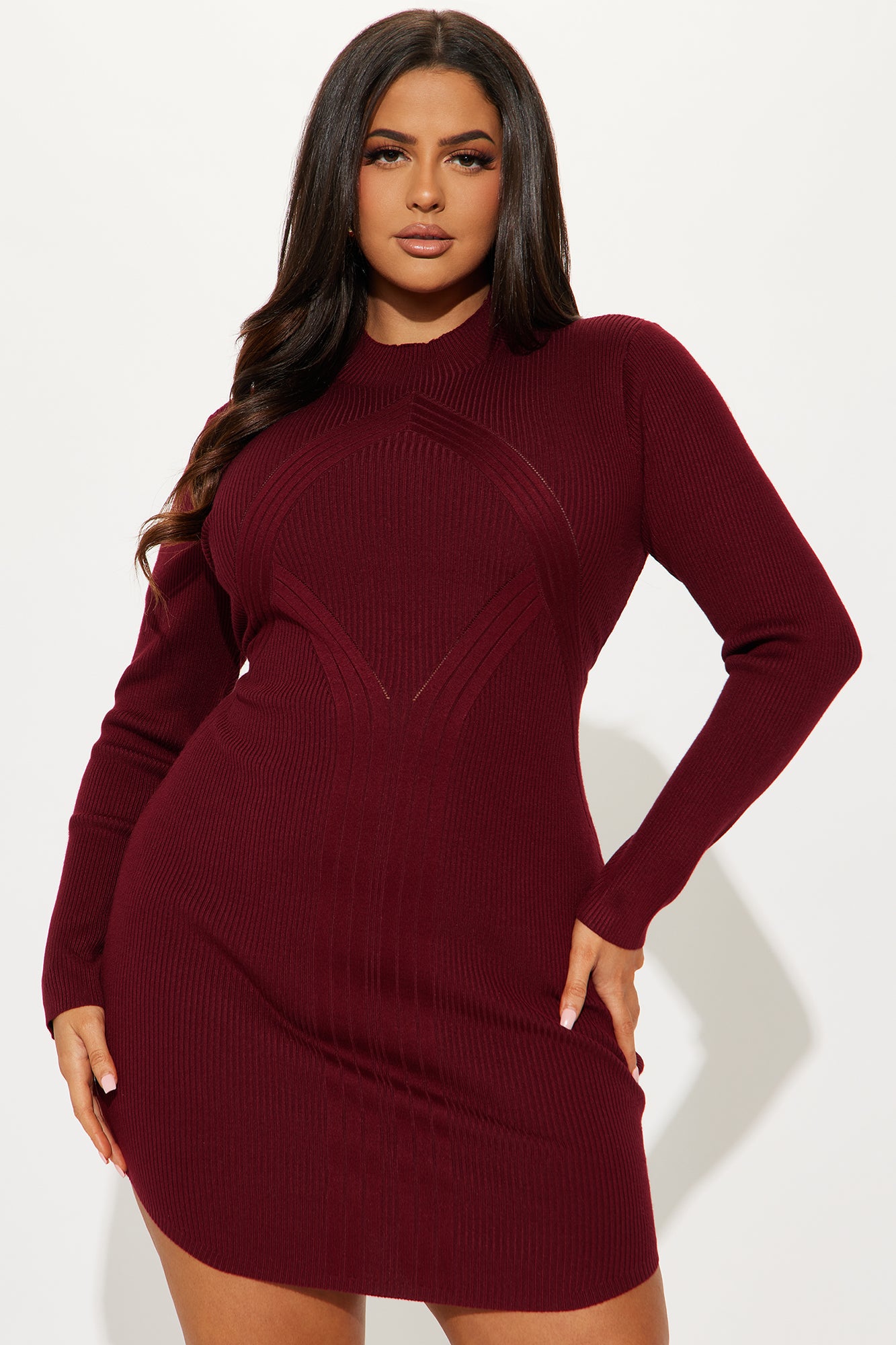 Sweater Mini Dress - Burgundy - Image 5