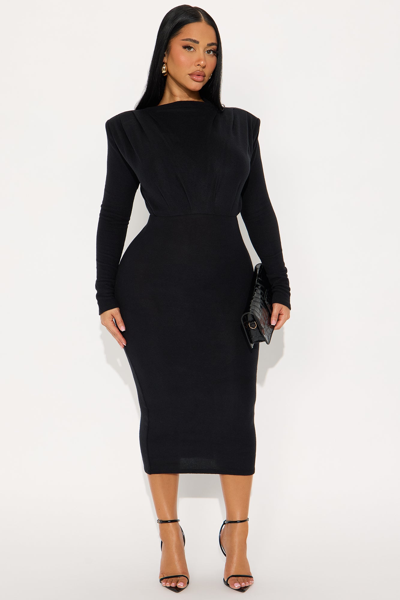 Long Sleeve Sweater Midi Dress - Black