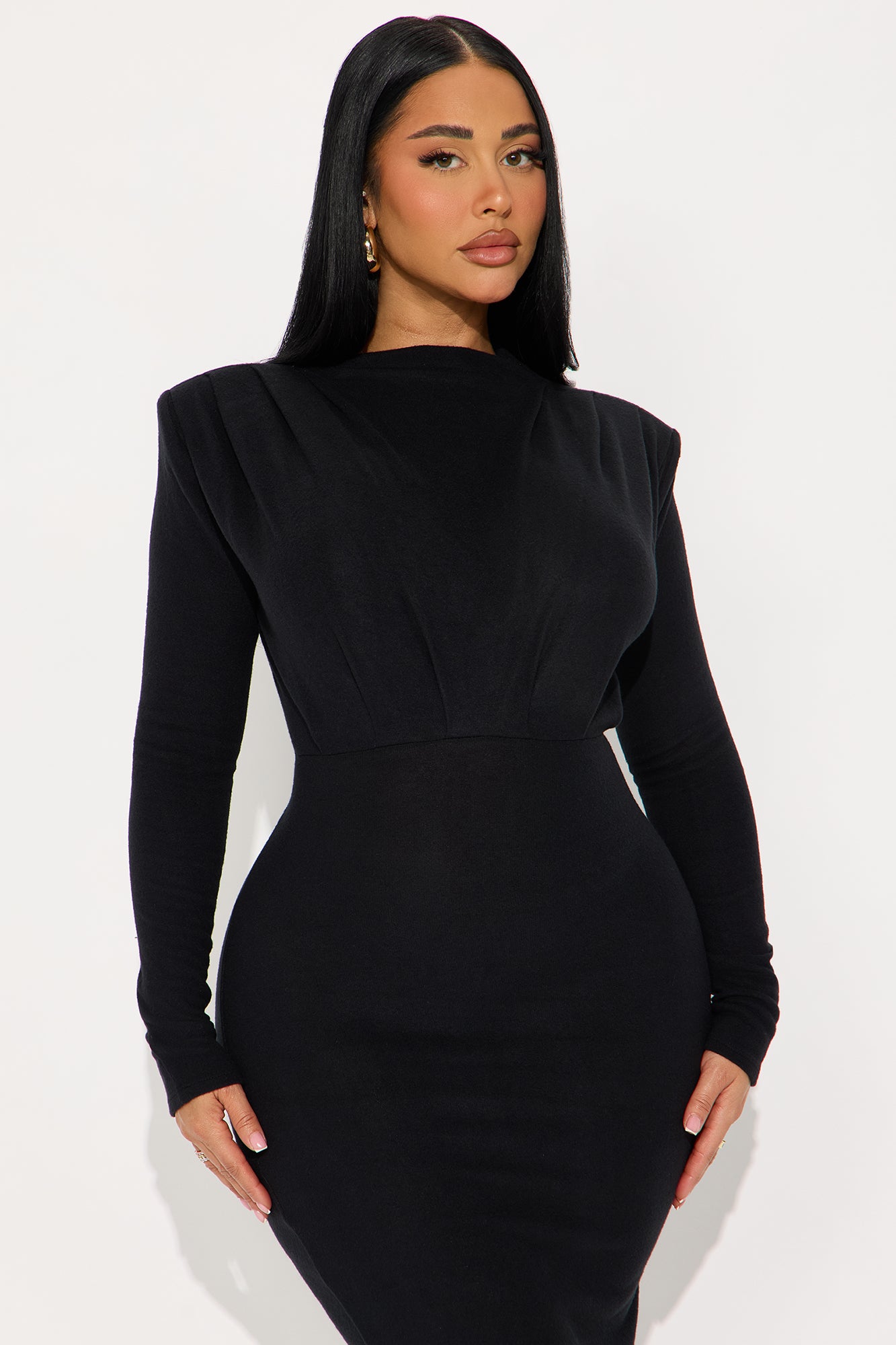 Long Sleeve Sweater Midi Dress - Black - Image 3