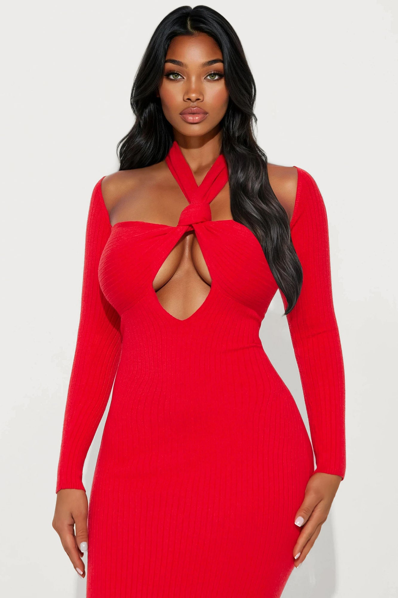 Sweater Midi Dress - Red - Image 3