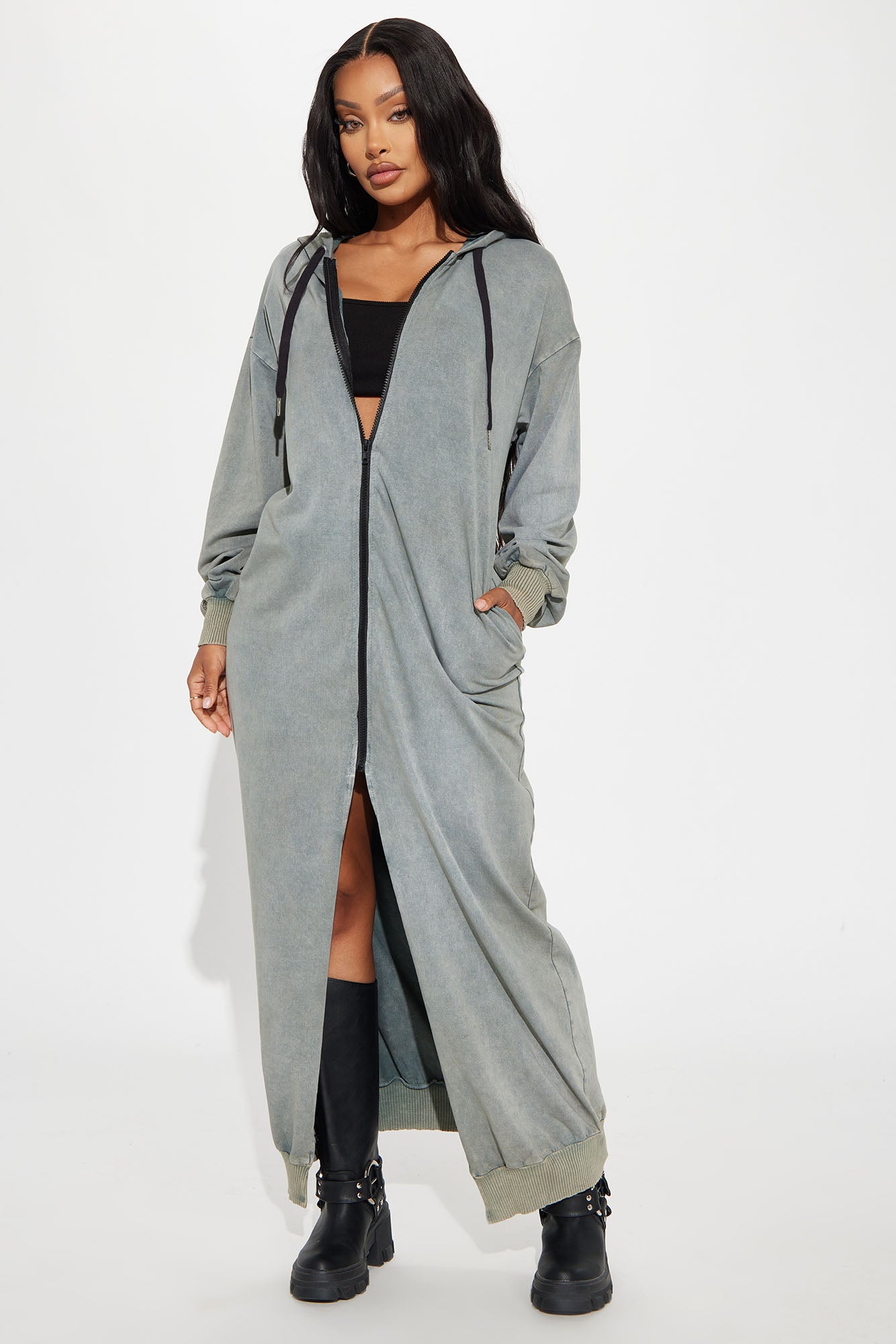 Hooded Maxi Dress - Green - Image 3