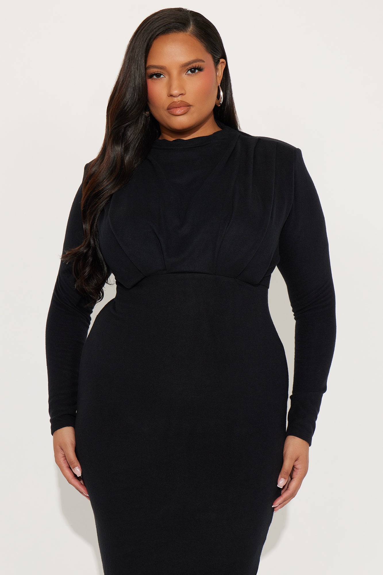 Long Sleeve Sweater Midi Dress - Black - Image 5