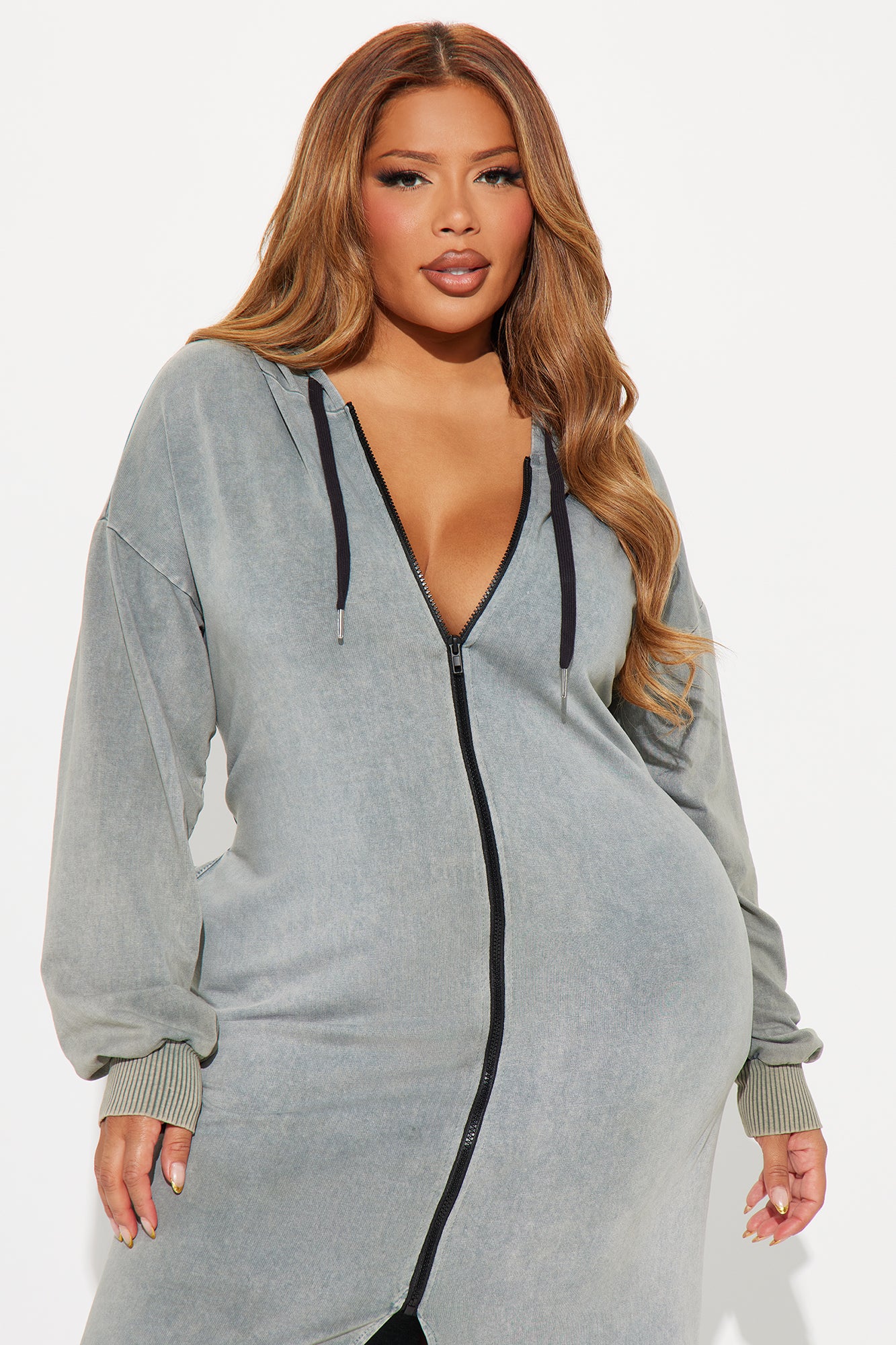 Hooded Maxi Dress - Green - Image 4