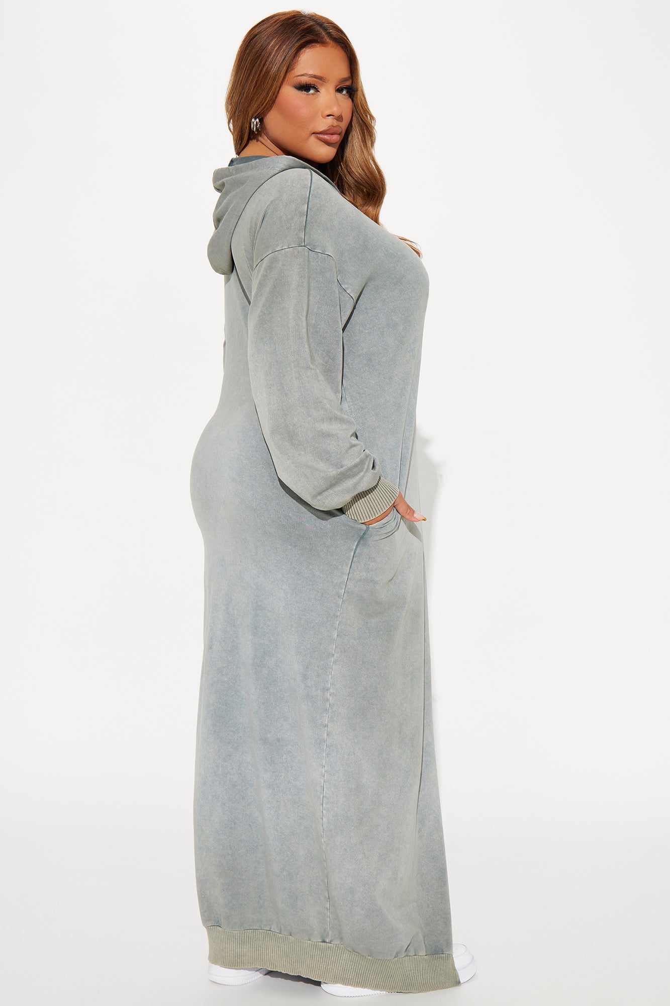 Hooded Maxi Dress - Green - Image 5