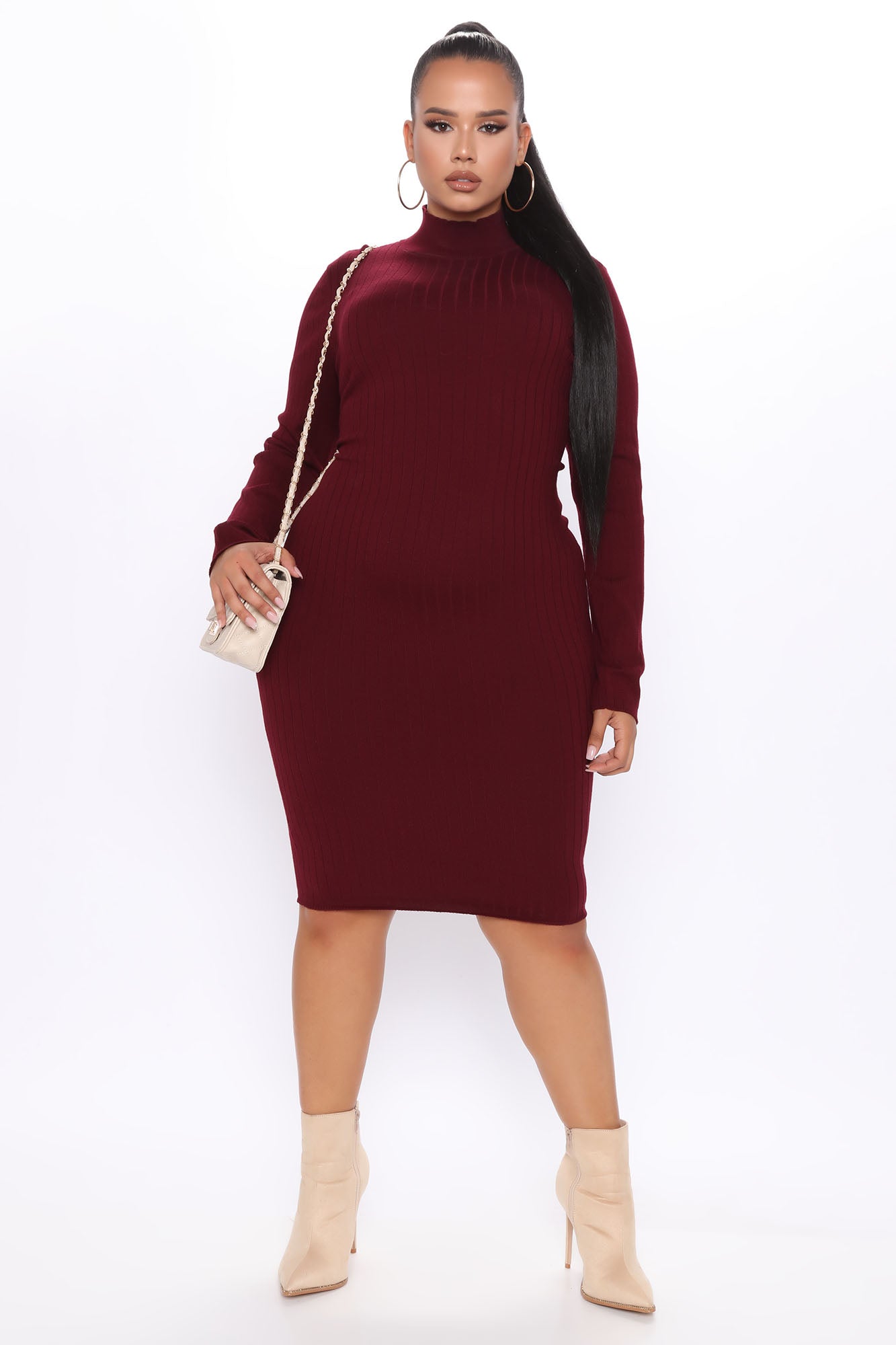 Sweater Midi Dress - Burgundy - Image 7