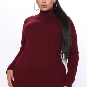 Sweater Midi Dress - Burgundy
