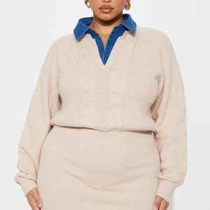 Modern Intent Sweater Mini Dress - Beige