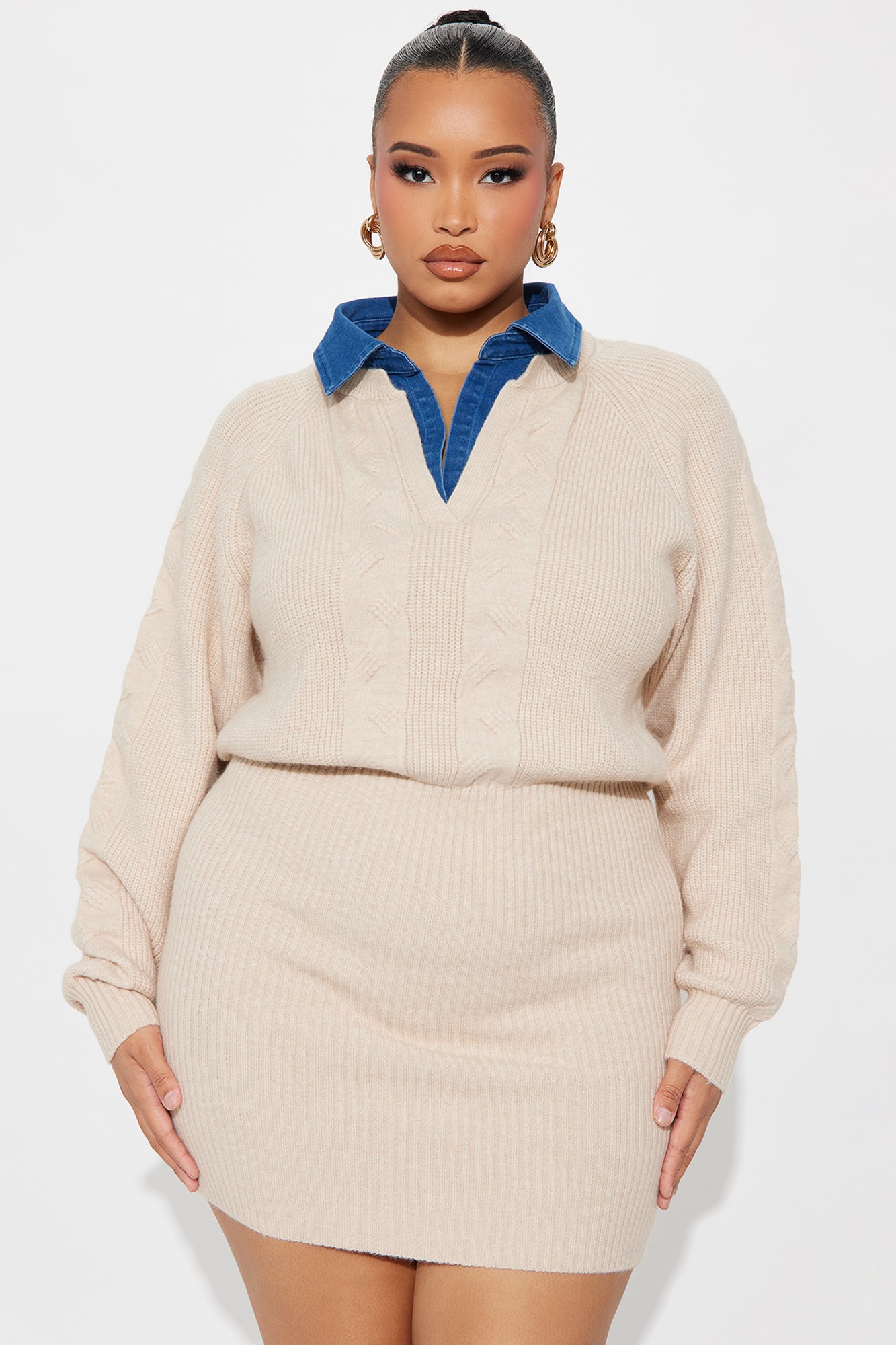 Modern Intent Sweater Mini Dress - Beige