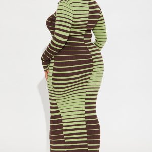 Long Sleeve Sweater Maxi Dress - Green/combo