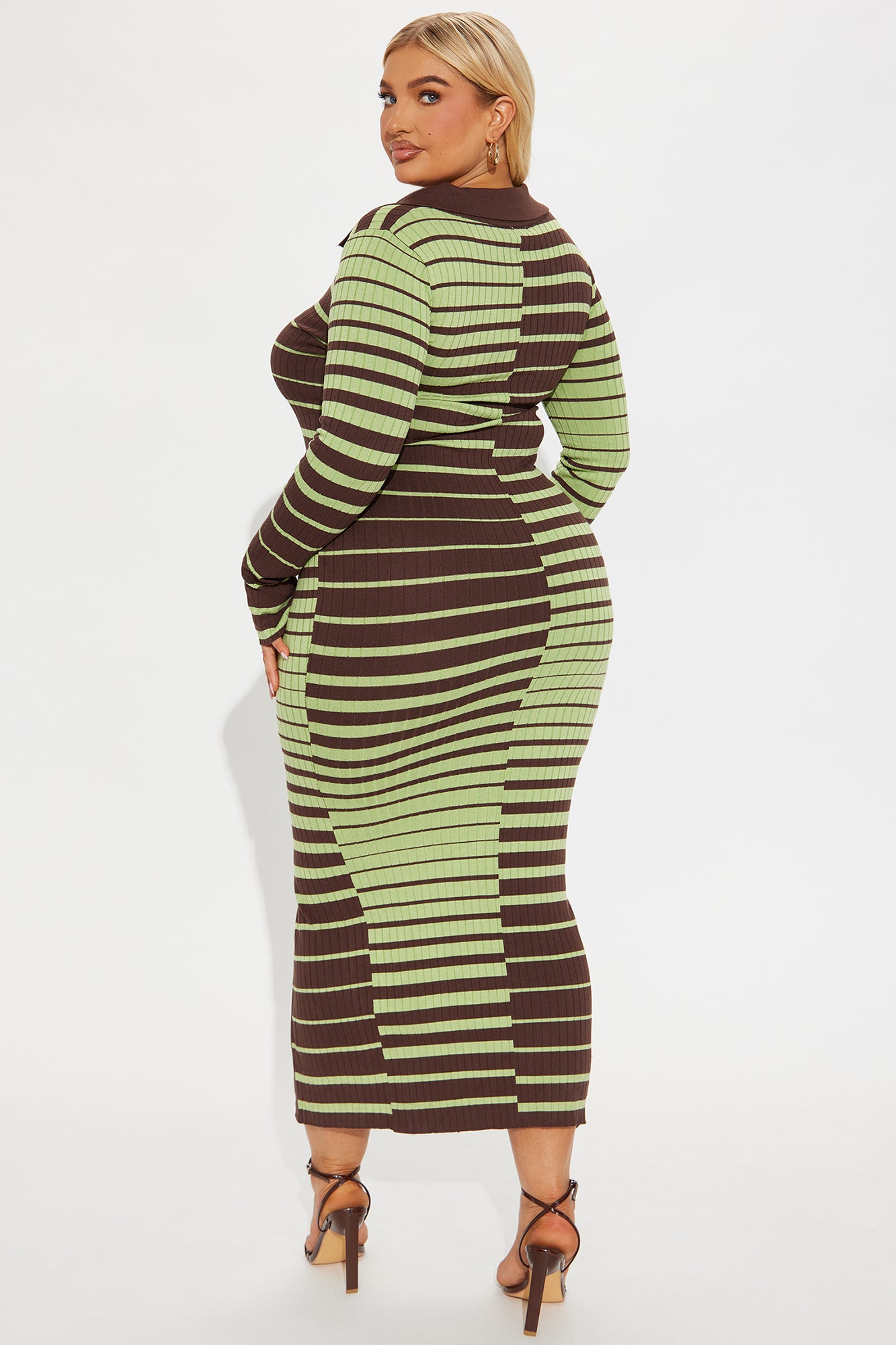 Long Sleeve Sweater Maxi Dress - Green/combo