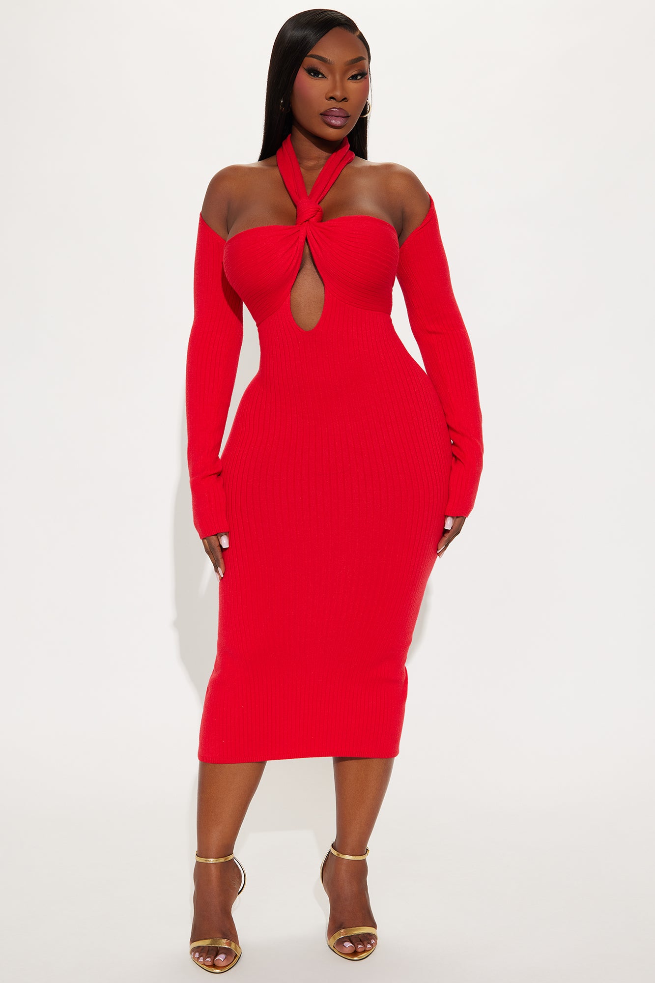 Sweater Midi Dress - Red