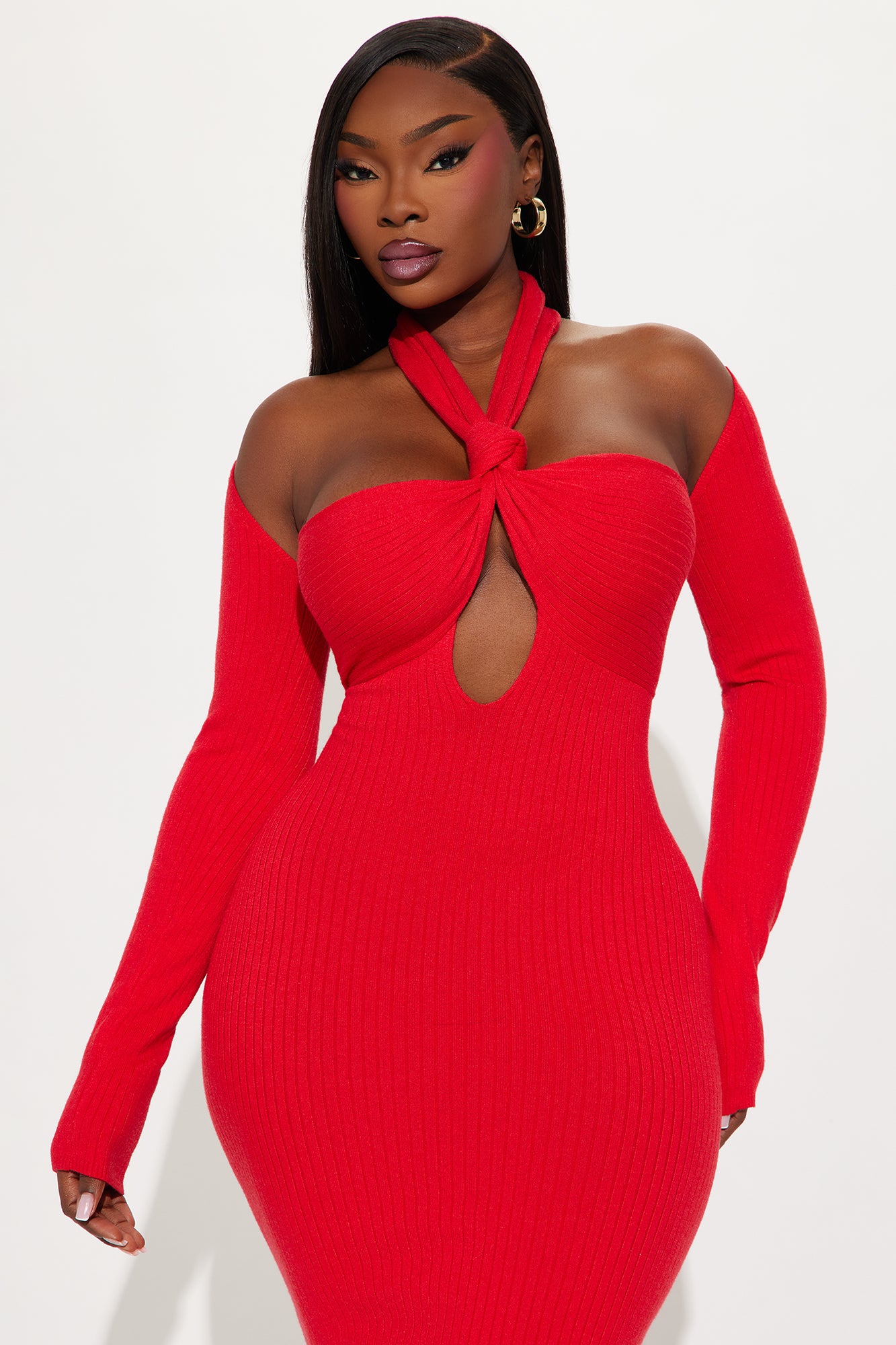 Sweater Midi Dress - Red - Image 6