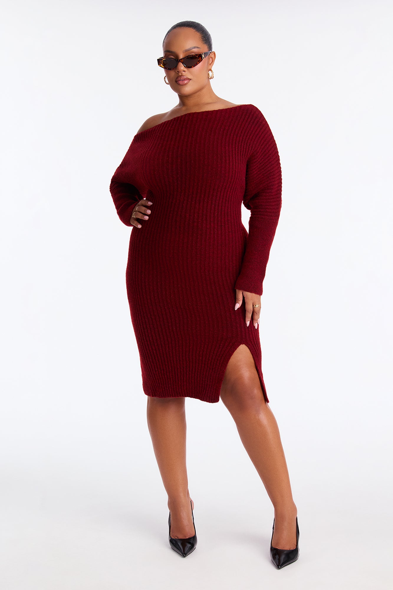 Sweater Midi Dress - Burgundy - Image 3