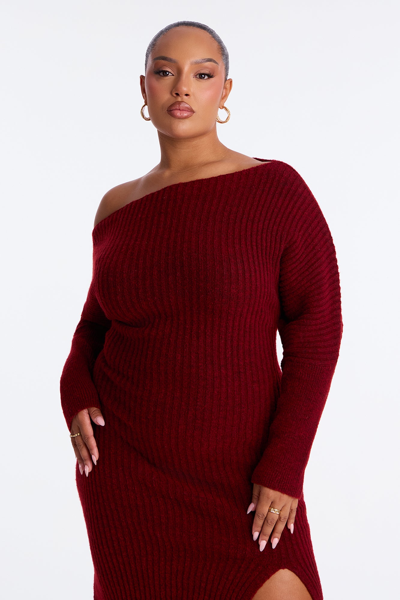 Sweater Midi Dress - Burgundy - Image 4